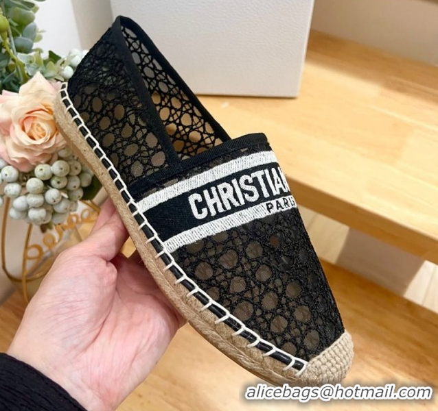 Popular Style Dior Granville Espadrilles Flat in Cannage Mesh Black 0605044