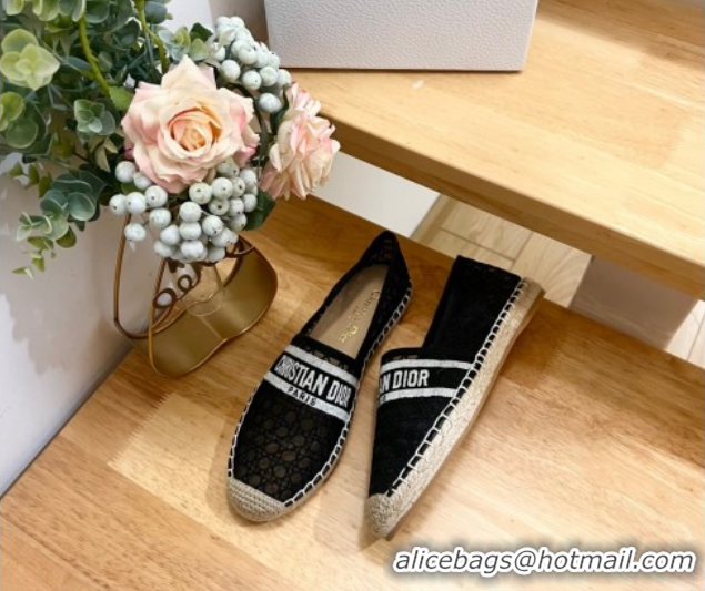 Popular Style Dior Granville Espadrilles Flat in Cannage Mesh Black 0605044