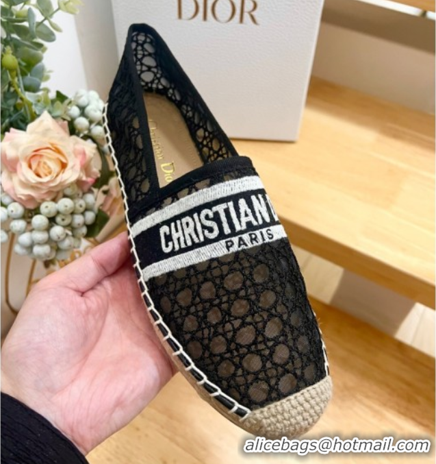 Popular Style Dior Granville Espadrilles Flat in Cannage Mesh Black 0605044