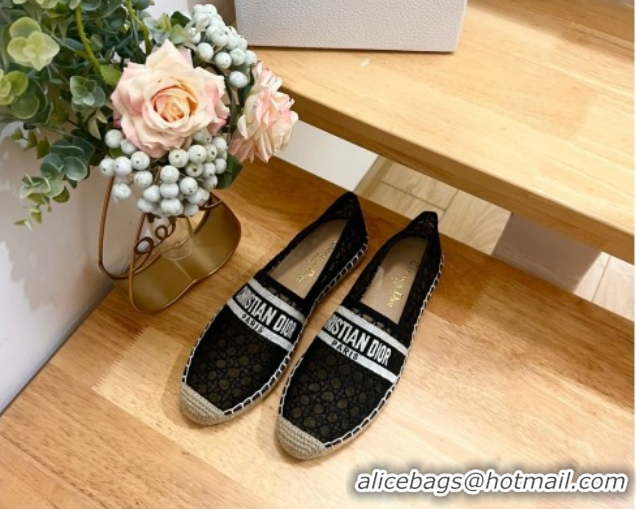 Popular Style Dior Granville Espadrilles Flat in Cannage Mesh Black 0605044
