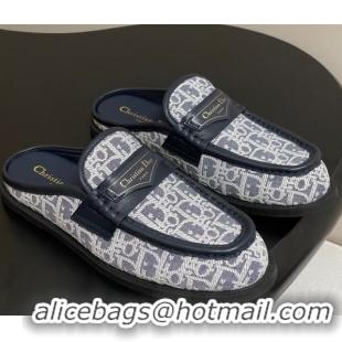 Buy Luxury Dior Boy Flat Mules in Cotton Embroidered with Dior Oblique Motif and Calfskin Panels Grey 0605046