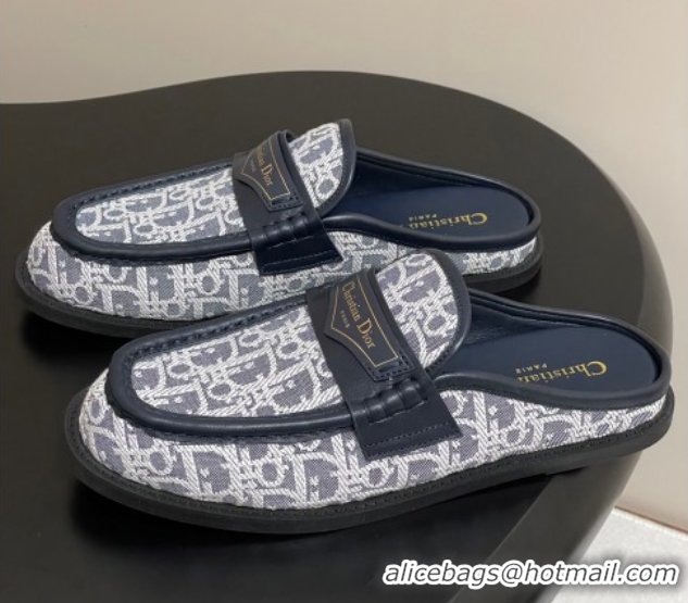Buy Luxury Dior Boy Flat Mules in Cotton Embroidered with Dior Oblique Motif and Calfskin Panels Grey 0605046