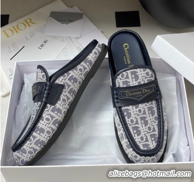 Buy Luxury Dior Boy Flat Mules in Cotton Embroidered with Dior Oblique Motif and Calfskin Panels Grey 0605046