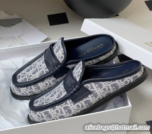 Buy Luxury Dior Boy Flat Mules in Cotton Embroidered with Dior Oblique Motif and Calfskin Panels Grey 0605046