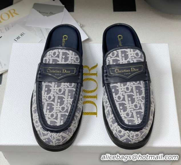 Buy Luxury Dior Boy Flat Mules in Cotton Embroidered with Dior Oblique Motif and Calfskin Panels Grey 0605046
