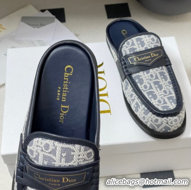 Buy Luxury Dior Boy Flat Mules in Cotton Embroidered with Dior Oblique Motif and Calfskin Panels Grey 0605046