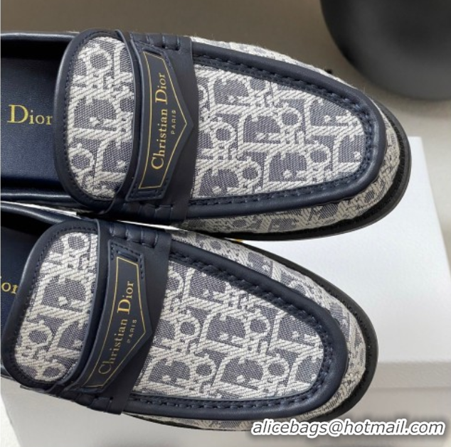 Buy Luxury Dior Boy Flat Mules in Cotton Embroidered with Dior Oblique Motif and Calfskin Panels Grey 0605046