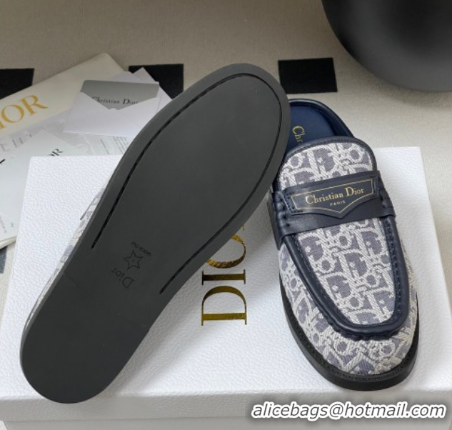 Buy Luxury Dior Boy Flat Mules in Cotton Embroidered with Dior Oblique Motif and Calfskin Panels Grey 0605046