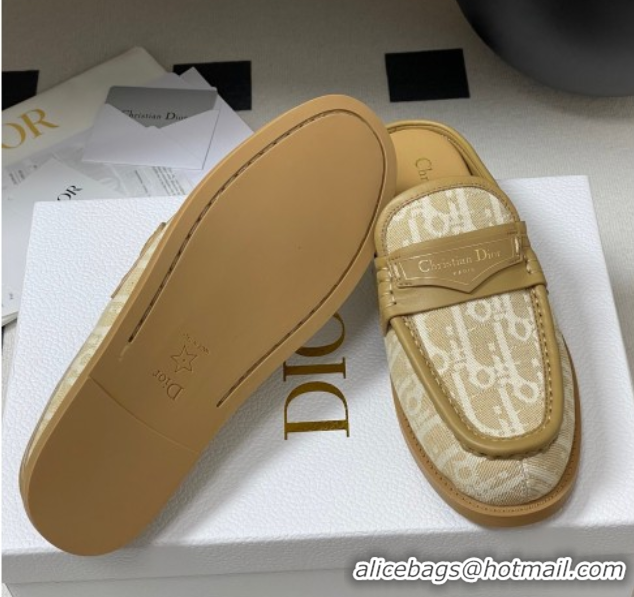 Buy Discount Dior Boy Flat Mules in Cotton Embroidered with Dior Oblique Motif and Calfskin Panels Beige 0605048