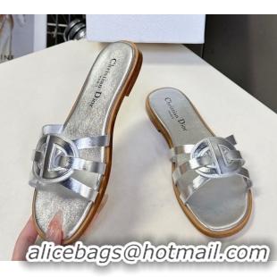 Purchase Dior D-Club Flat Slides Sandal in Calfskin Leather Silver 0605049