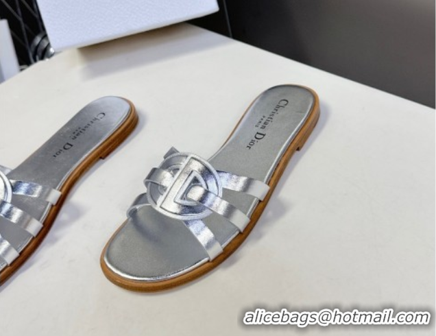 Purchase Dior D-Club Flat Slides Sandal in Calfskin Leather Silver 0605049