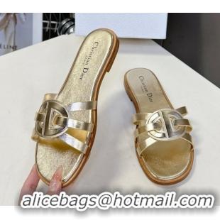 Best Price Dior D-Club Flat Slides Sandal in Calfskin Leather Gold 0605050
