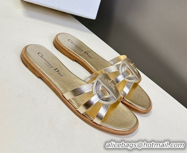 Best Price Dior D-Club Flat Slides Sandal in Calfskin Leather Gold 0605050