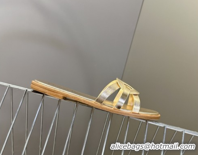 Best Price Dior D-Club Flat Slides Sandal in Calfskin Leather Gold 0605050