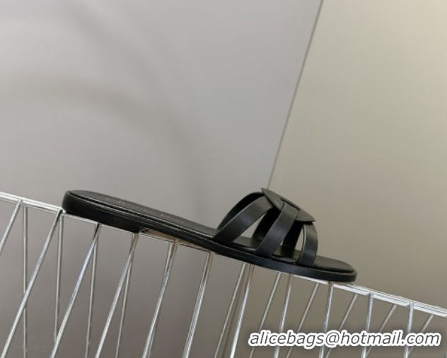 Good Quality Dior D-Club Flat Slides Sandal in Calfskin Leather Black 0605051