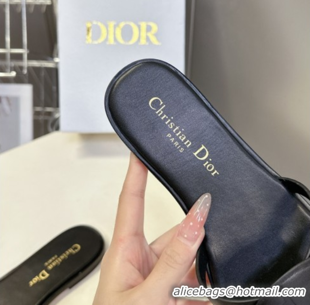 Good Quality Dior D-Club Flat Slides Sandal in Calfskin Leather Black 0605051