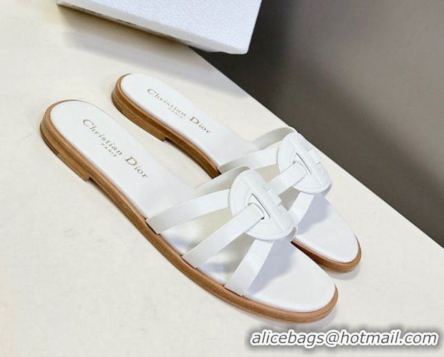 Best Product Dior D-Club Flat Slides Sandal in Calfskin Leather White 0605052