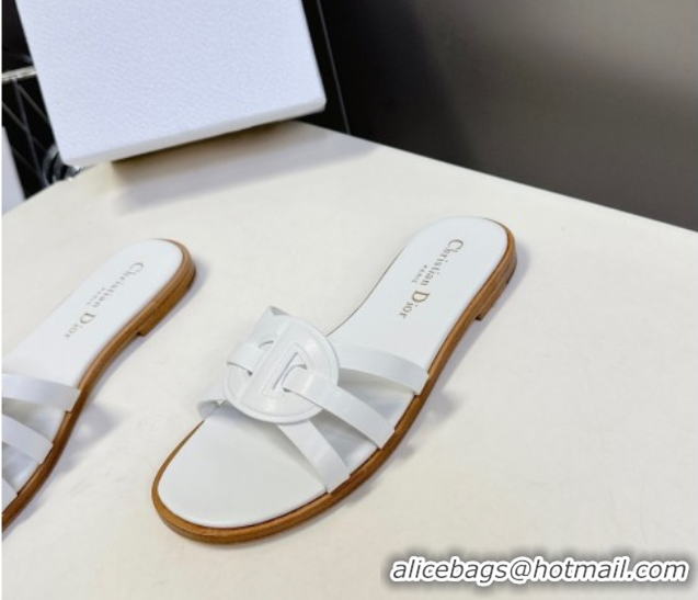 Best Product Dior D-Club Flat Slides Sandal in Calfskin Leather White 0605052