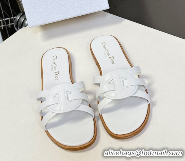 Best Product Dior D-Club Flat Slides Sandal in Calfskin Leather White 0605052