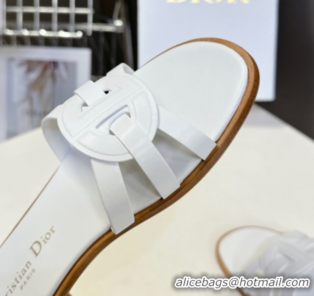 Best Product Dior D-Club Flat Slides Sandal in Calfskin Leather White 0605052
