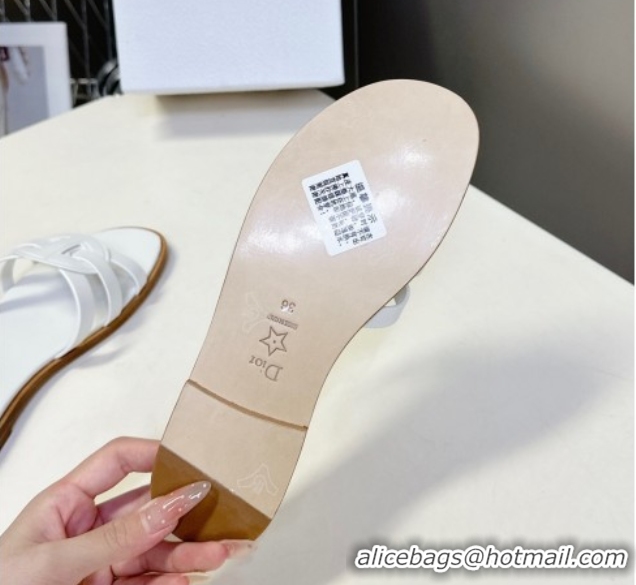 Best Product Dior D-Club Flat Slides Sandal in Calfskin Leather White 0605052