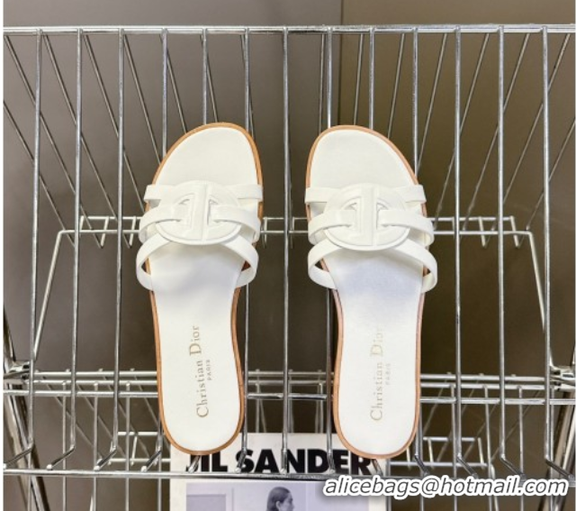 Best Product Dior D-Club Flat Slides Sandal in Calfskin Leather White 0605052