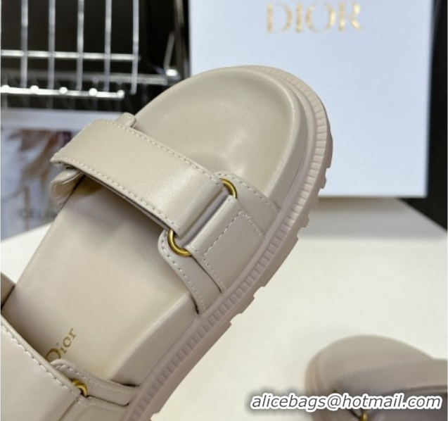Grade Quality Dior Dioract Flat Strap Sandals in Calfskin Leather Grey 0605054