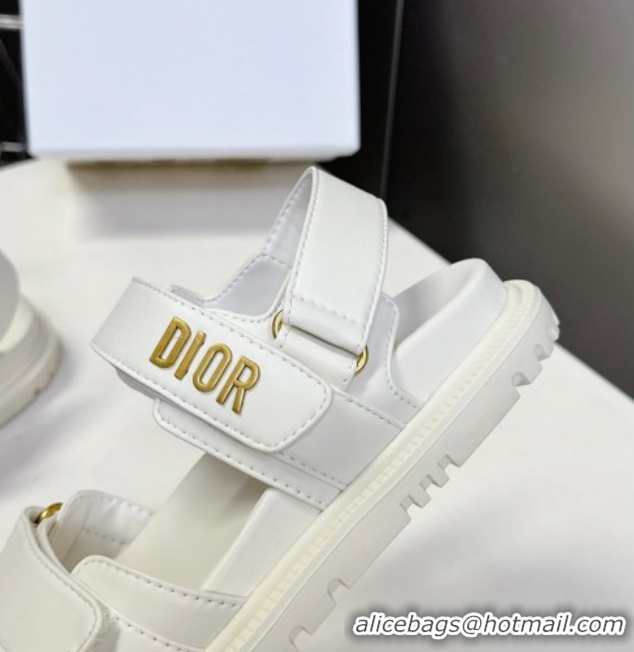 Shop Cheap Dior Dioract Flat Strap Sandals in Calfskin Leather White 0605056