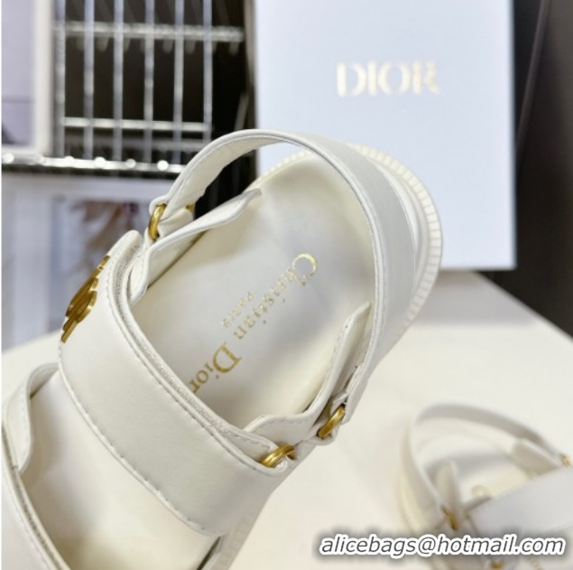 Shop Cheap Dior Dioract Flat Strap Sandals in Calfskin Leather White 0605056