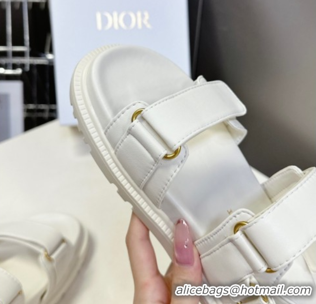 Shop Cheap Dior Dioract Flat Strap Sandals in Calfskin Leather White 0605056