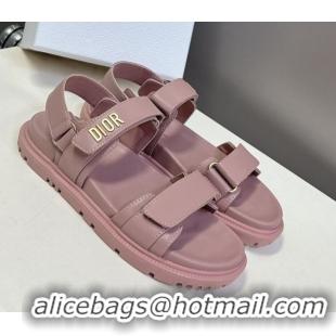 Low Price Dior Dioract Flat Strap Sandals in Calfskin Leather Pink 0605057