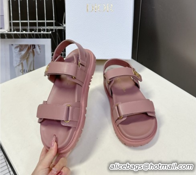 Low Price Dior Dioract Flat Strap Sandals in Calfskin Leather Pink 0605057