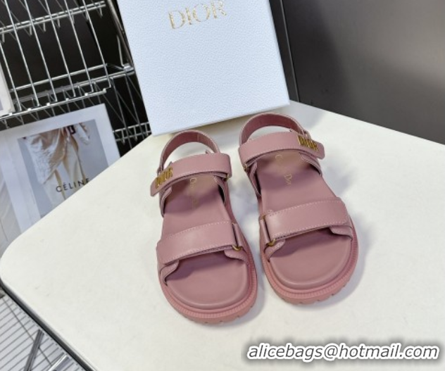 Low Price Dior Dioract Flat Strap Sandals in Calfskin Leather Pink 0605057