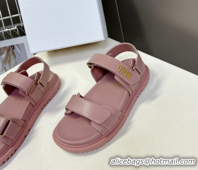 Low Price Dior Dioract Flat Strap Sandals in Calfskin Leather Pink 0605057
