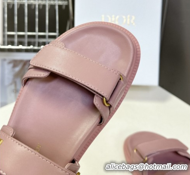 Low Price Dior Dioract Flat Strap Sandals in Calfskin Leather Pink 0605057