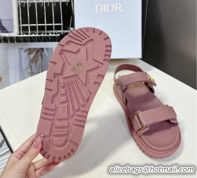 Low Price Dior Dioract Flat Strap Sandals in Calfskin Leather Pink 0605057