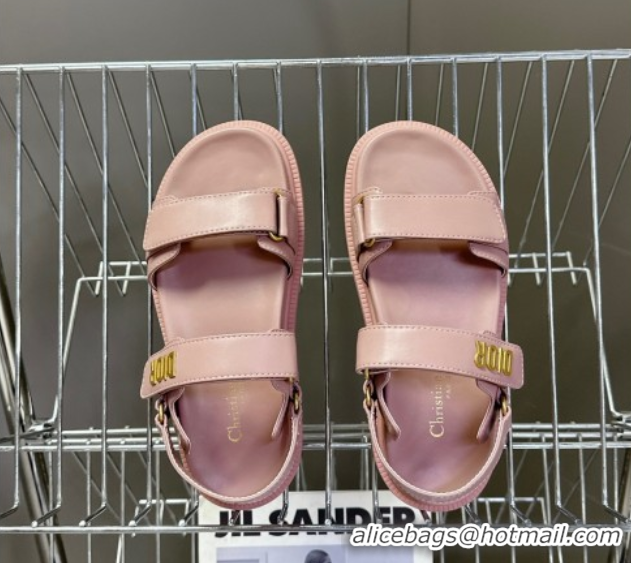 Low Price Dior Dioract Flat Strap Sandals in Calfskin Leather Pink 0605057