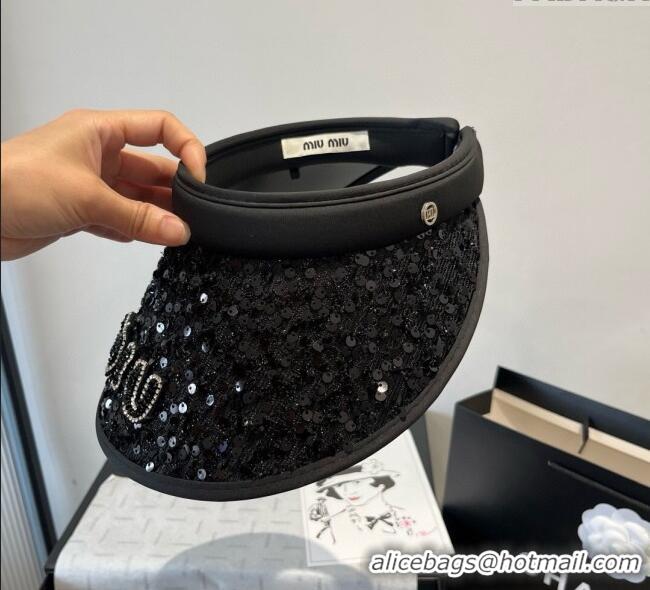 Buy Inexpensive Miu Miu Visor Hat with Sequins 0617 Black 2025
