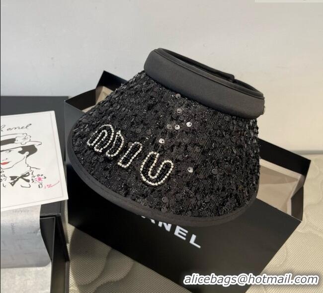 Buy Inexpensive Miu Miu Visor Hat with Sequins 0617 Black 2025