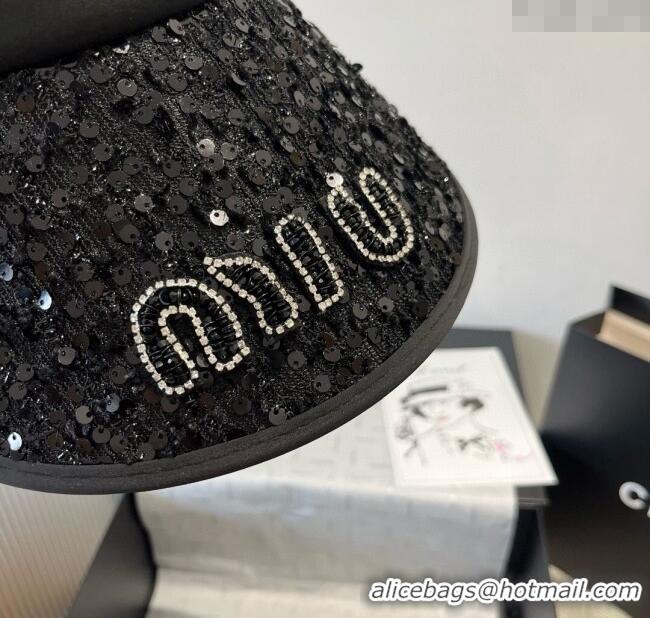 Buy Inexpensive Miu Miu Visor Hat with Sequins 0617 Black 2025