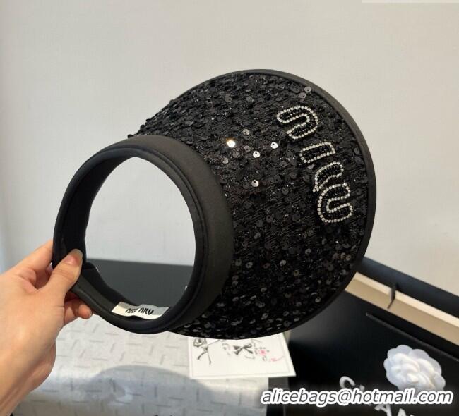 Buy Inexpensive Miu Miu Visor Hat with Sequins 0617 Black 2025