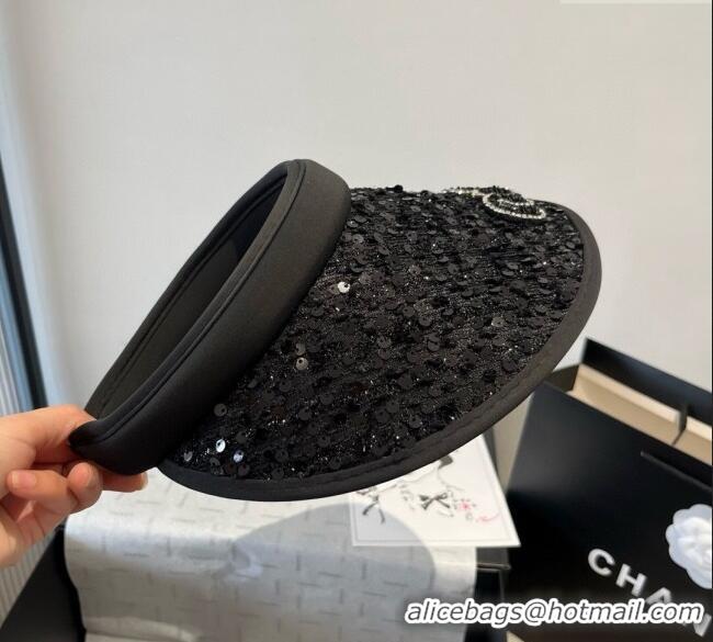 Buy Inexpensive Miu Miu Visor Hat with Sequins 0617 Black 2025