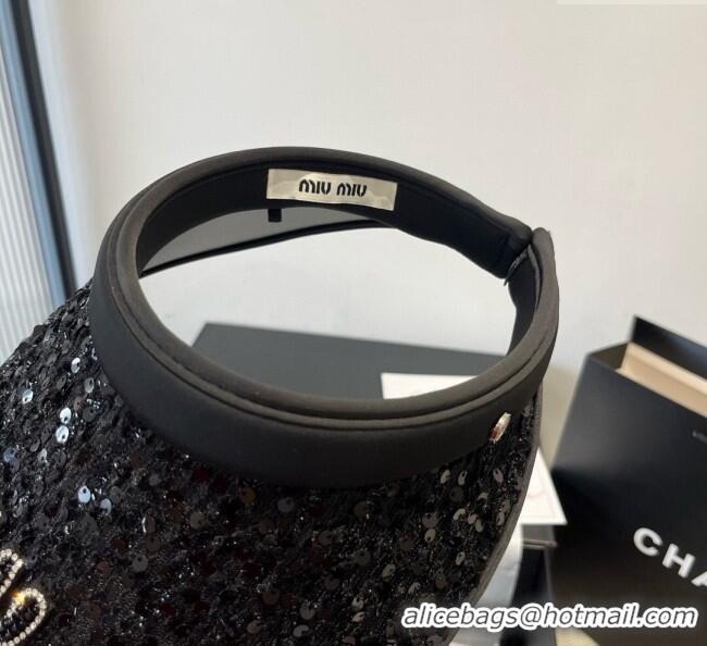Buy Inexpensive Miu Miu Visor Hat with Sequins 0617 Black 2025