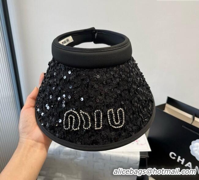 Buy Inexpensive Miu Miu Visor Hat with Sequins 0617 Black 2025