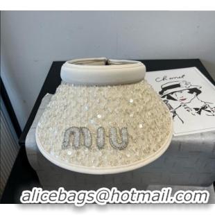 Famous Brand Miu Miu Visor Hat with Sequins 0617 White 2025