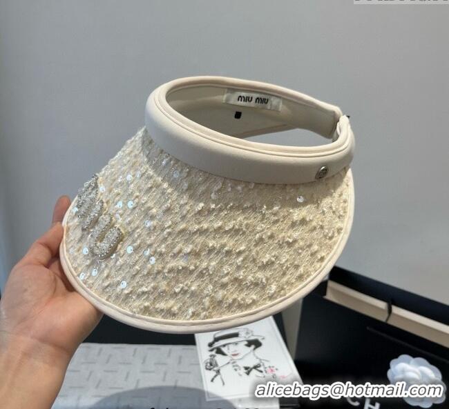 Famous Brand Miu Miu Visor Hat with Sequins 0617 White 2025