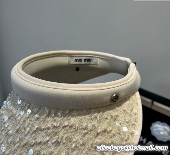 Famous Brand Miu Miu Visor Hat with Sequins 0617 White 2025