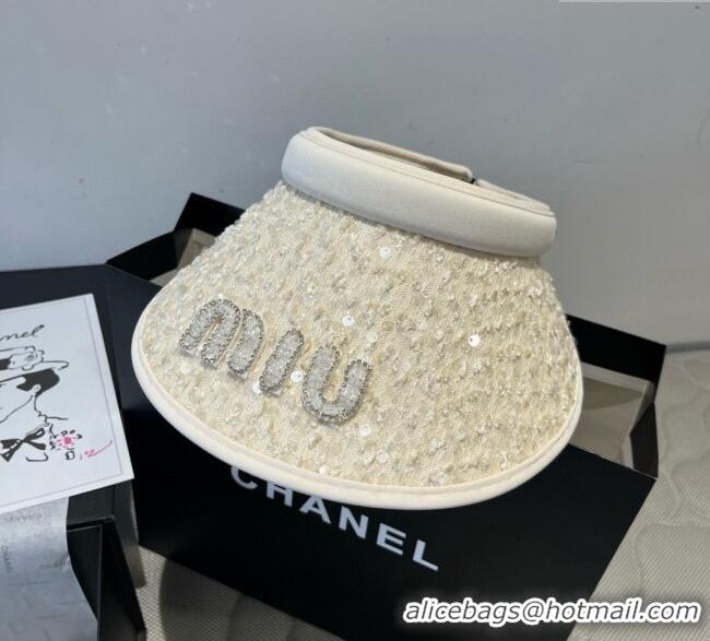 Famous Brand Miu Miu Visor Hat with Sequins 0617 White 2025