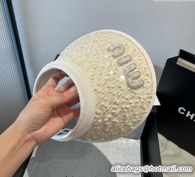 Famous Brand Miu Miu Visor Hat with Sequins 0617 White 2025