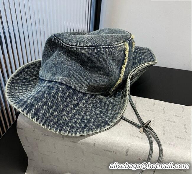 Good Taste Louis Vuitton Denim Bucket Hat with Fringe 0617 Dark Blue 2025